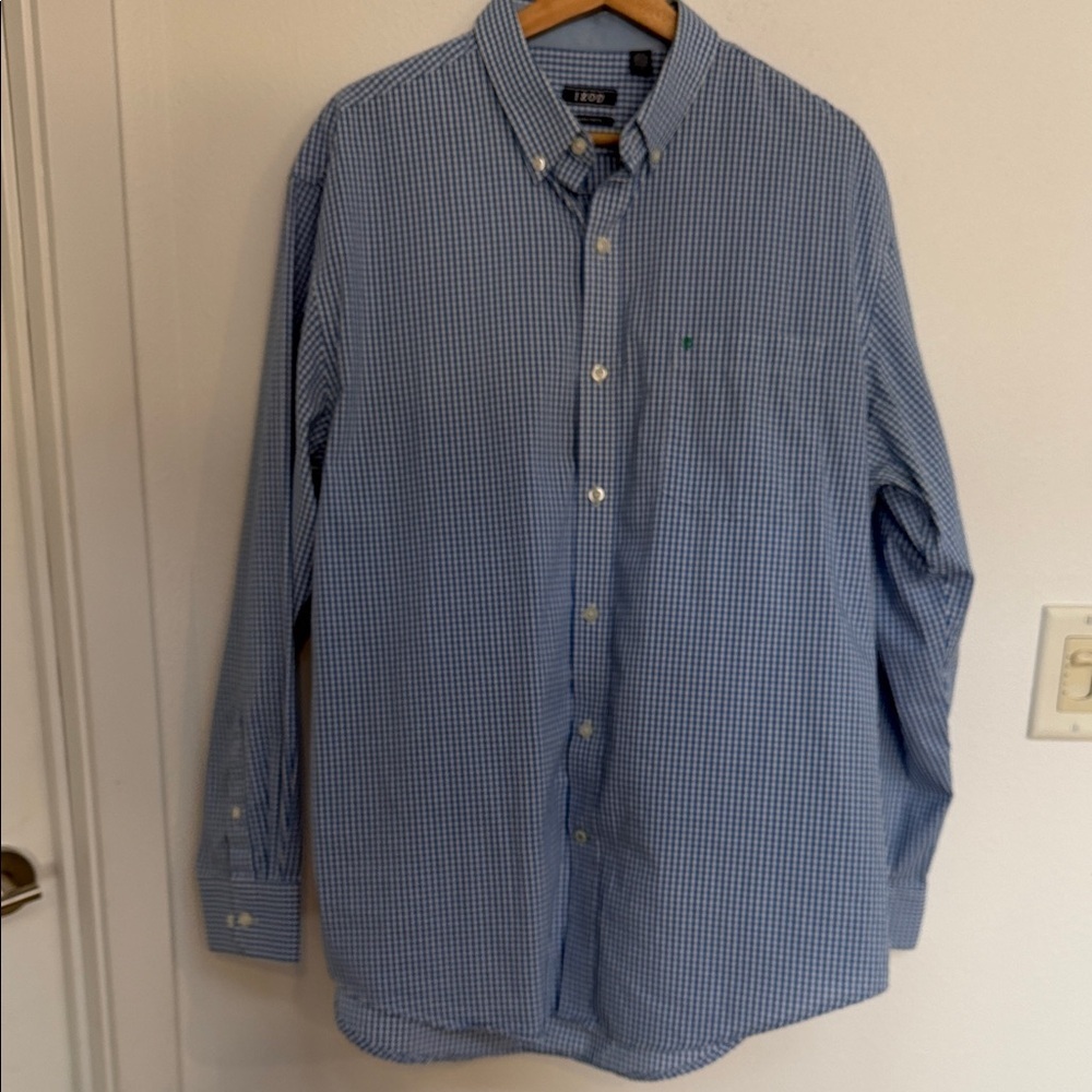 Izod Light Blue Micro-Gingham Button-Down Shirt